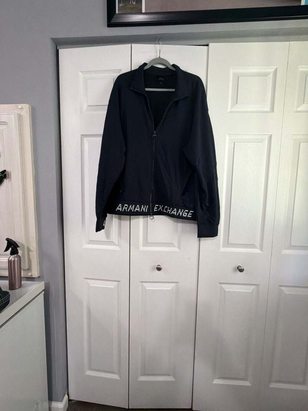 Armani Exchange Men's Black Full-Zip Logo Hem Jacket